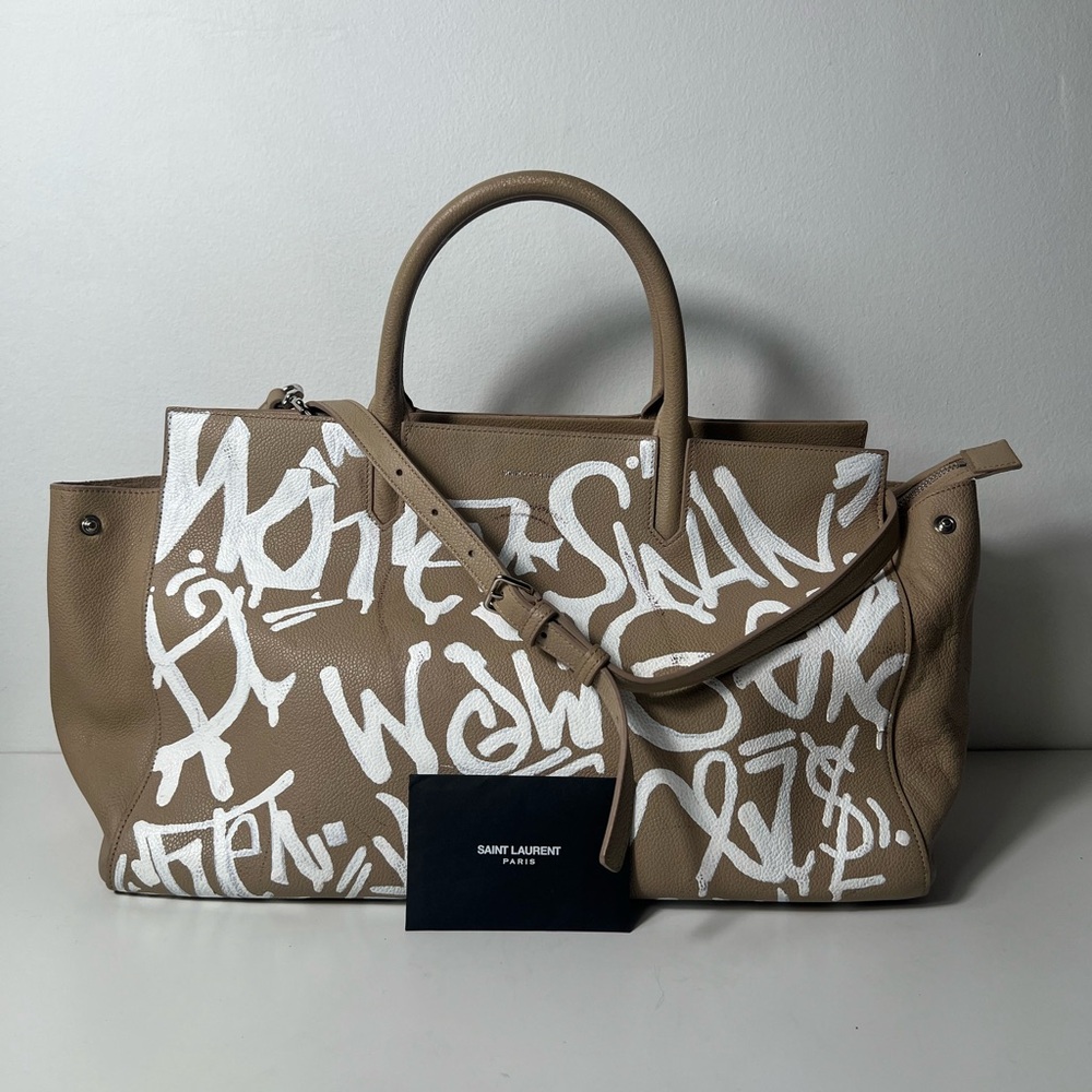 Saint Laurent YSL Rive Gauche 2Way Graffiti Top Handle Crossbody Tote Bag Purse - Picture 2 of 13
